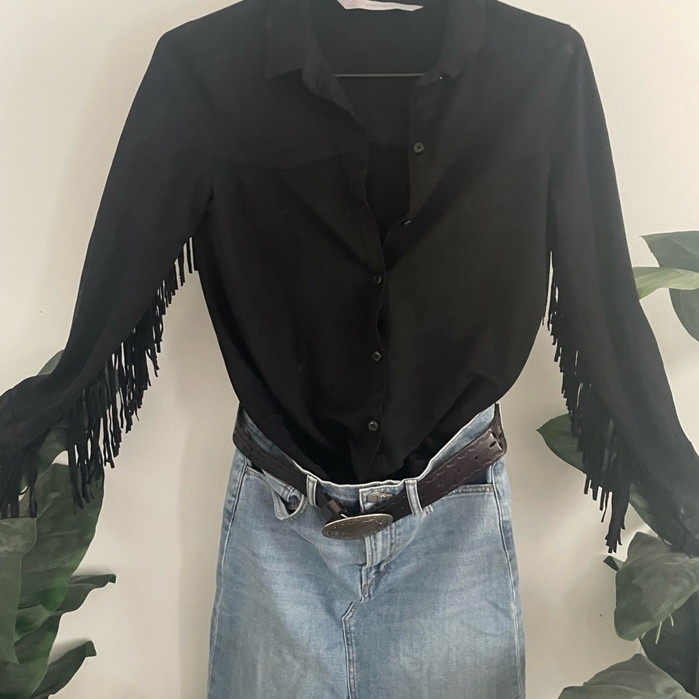 Zara Black Fringe Blouse